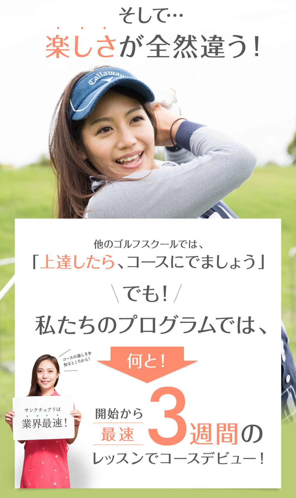 3週間のレッスンで早速コースデビュー